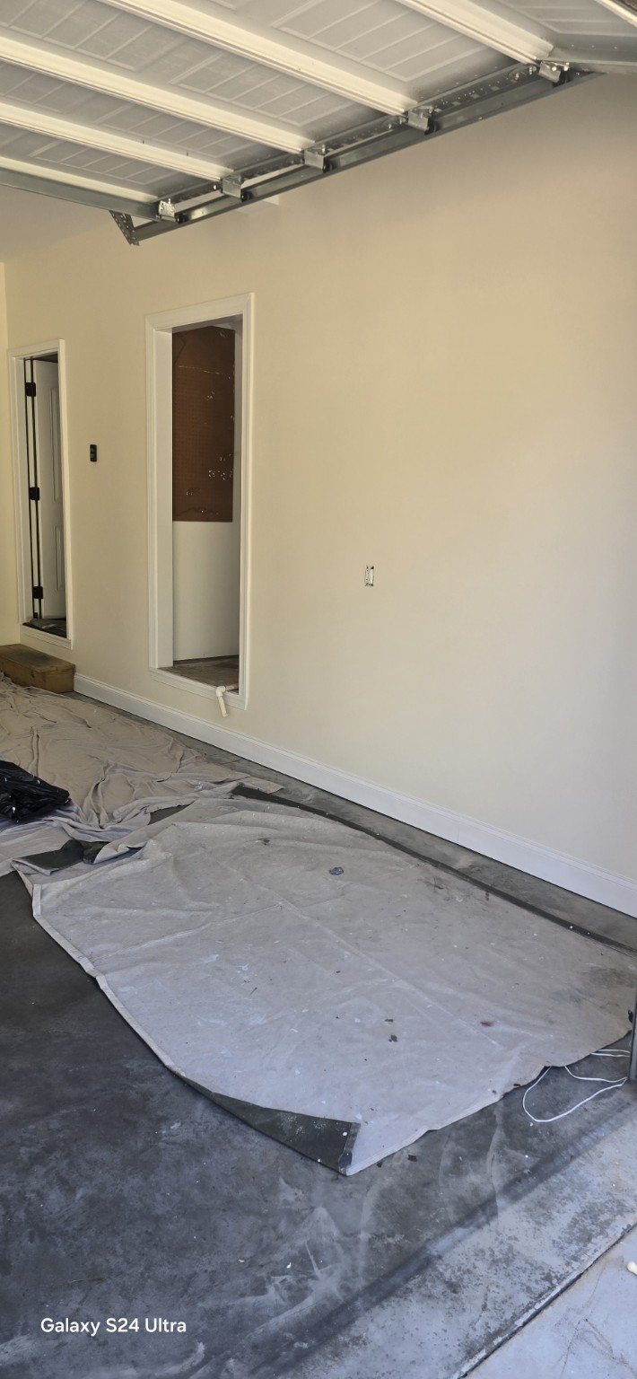 Freshly painted interior garage wall